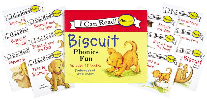 Cover Image for Biscuit 12-Book Phonics Fun!: A Box of 12 Mini-Books Featuring Short and Long Vowel Sounds -- Alyssa Satin Capucilli, Boxed Set