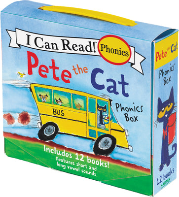 Cover Image for Pete the Cat 12-Book Phonics Fun!: A Box of 12 Mini-Books Featuring Short and Long Vowel Sounds -- James Dean, Boxed Set