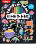 Cover Image for Rainbow Neon Hidden Pictures: Rainbow Activity Book with Neon Markers and Over 40 Stickers, Fun Sticker Puzzle Book for Creative Kids Ages 6-12 -- Highlights, Hardcover
