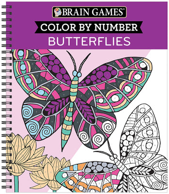 Cover Image for Brain Games - Color by Number: Butterflies - Stress-Free Adult Coloring Book with Tear-Out Pages Relaxing Activity for Paint by Number Lovers Gift for -- Publications International Ltd, Spiral